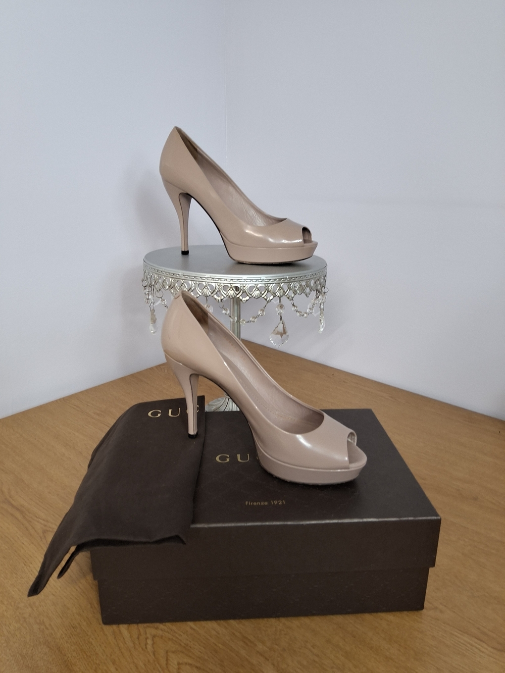 Gucci Blush Patent Leather Peep-Toe Heels - Picture 3 of 10